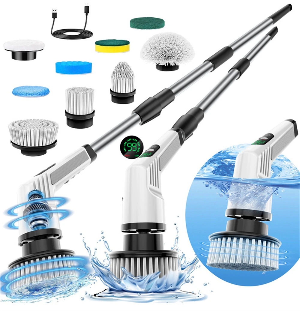 Tevorex 9 in 1 Multifunctional Handheld Electric Cleaning Brush With Telescopic Function, Bathroom Floor And Kitchen Cleaning Tool — Tevorex