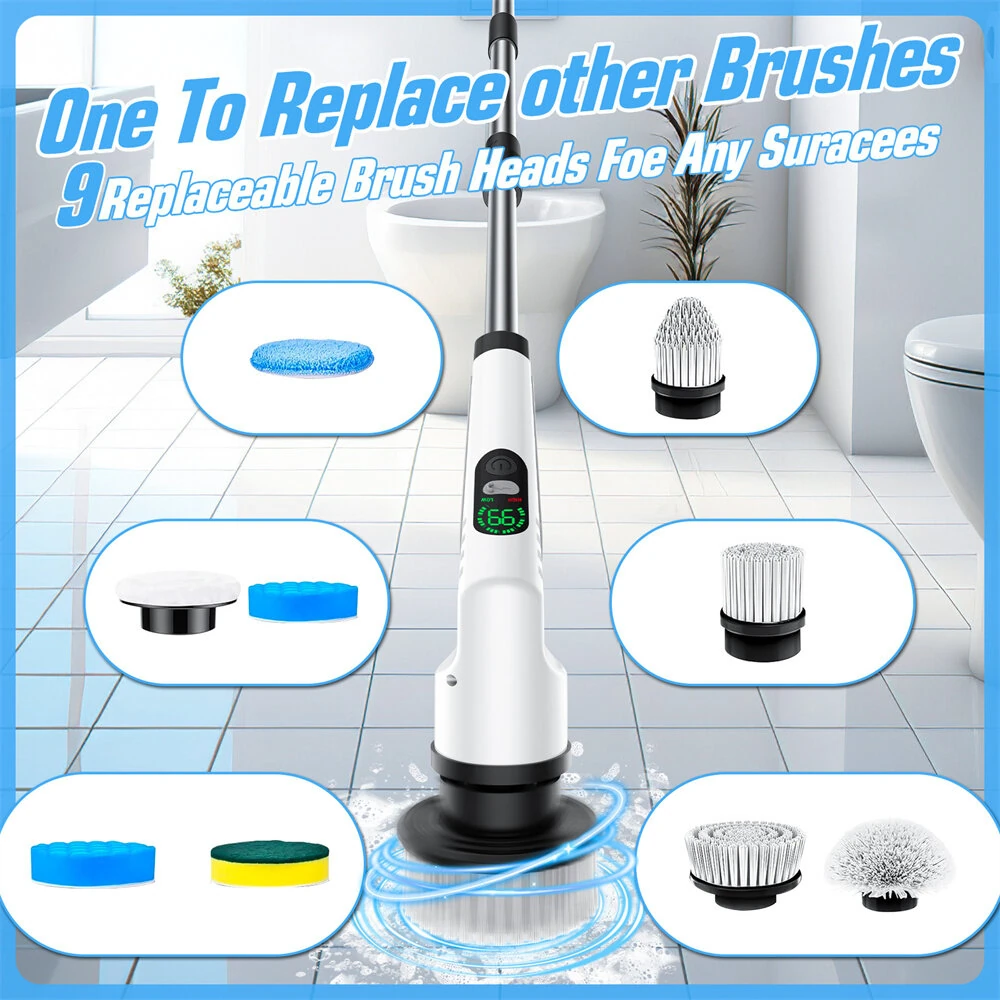 Tevorex 9 in 1 Multifunctional Handheld Electric Cleaning Brush With Telescopic Function, Bathroom Floor And Kitchen Cleaning Tool — view 4