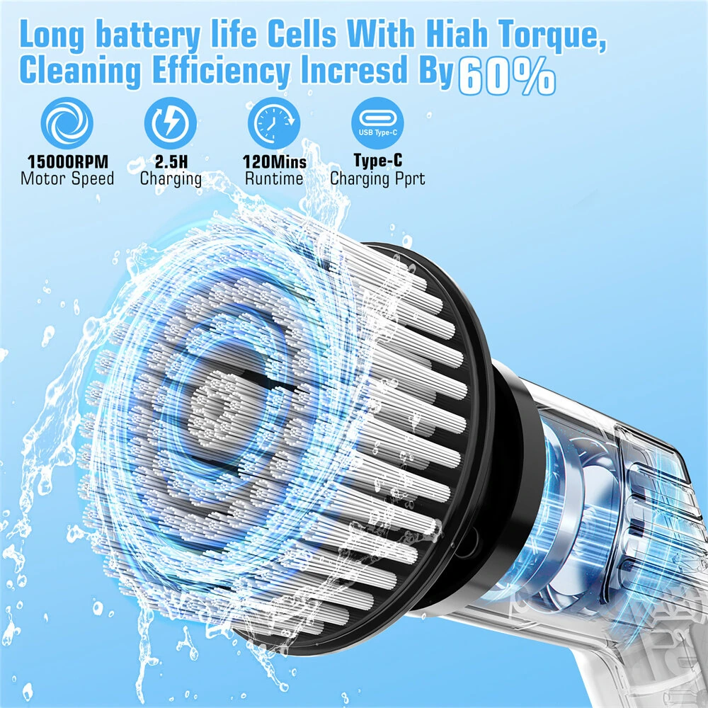 Tevorex 9 in 1 Multifunctional Handheld Electric Cleaning Brush With Telescopic Function, Bathroom Floor And Kitchen Cleaning Tool — view 5