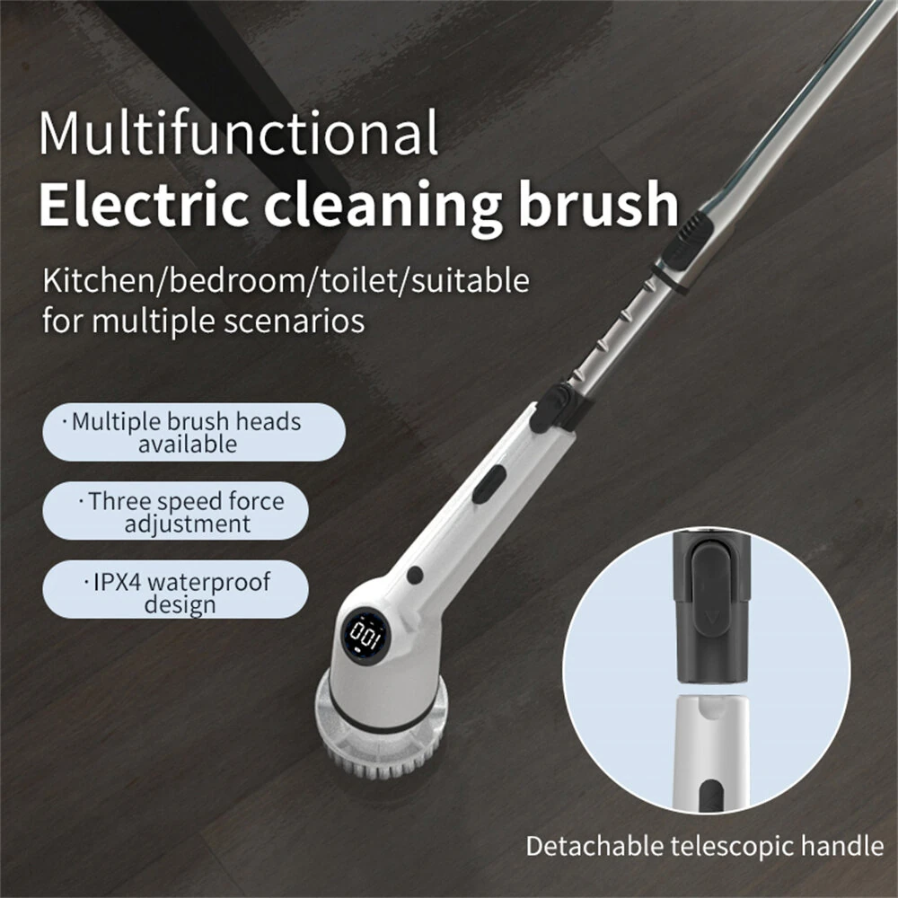Tevorex Electric Cleaning Brush Spin Scrubber 9 Replacement Brush Heads,3 Adjustable Sizes,Dual Speeds,Lightweight USB Handheld Design — view 4