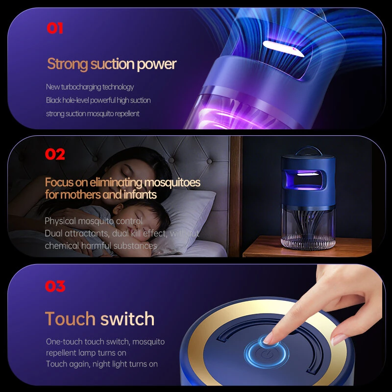 Tevorex Electric Mosquito Killing Lamp USB Rechargeable 360° Strong Suction Silent Operation Portable Fly Trap Bug Zapper for Indoor Outdoor — view 5