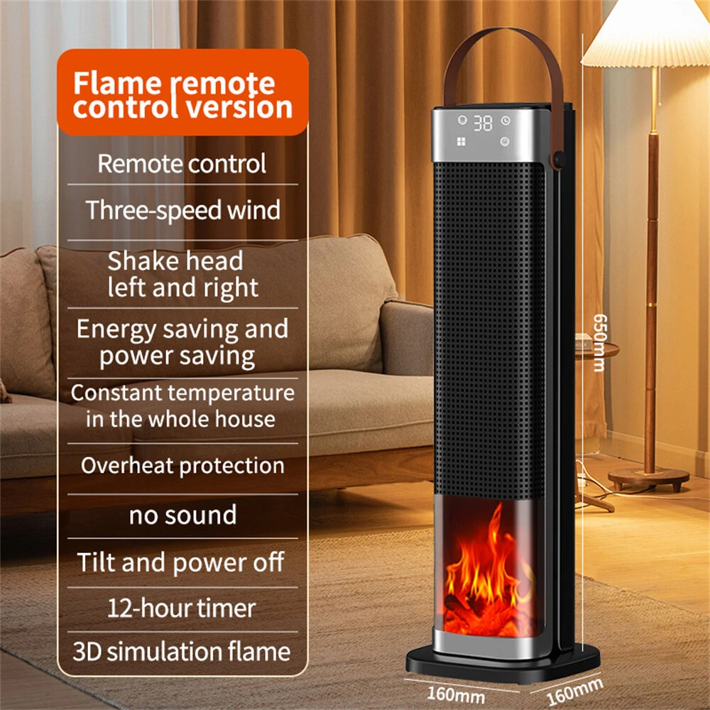 Tevorex Portable Flame Space Heater 2000W Electric Heater with Remote Control 12H Timer PTC Ceramic Heating Safety Heat for Home Bedroom — view 10