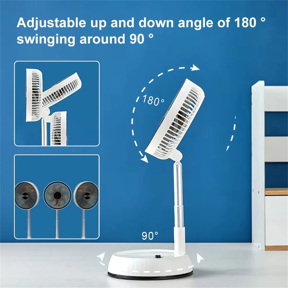 Tevorex Portable Multifunction Oscillating Standing Fan with Three Speed Timing Remote Controller Foldable Desk Fan Rechargeable Battery Powered Pedestal Fan for Bedroom Office Camping — view 4