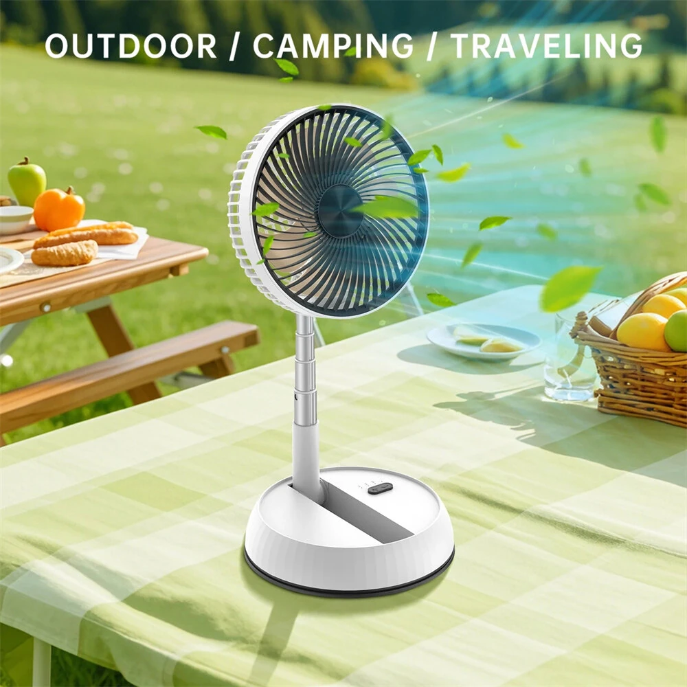 Tevorex Portable Multifunction Oscillating Standing Fan with Three Speed Timing Remote Controller Foldable Desk Fan Rechargeable Battery Powered Pedestal Fan for Bedroom Office Camping — view 6