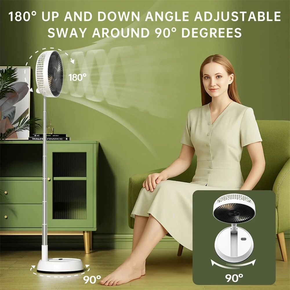 Tevorex Portable Multifunction Oscillating Standing Fan with Three Speed Timing Remote Controller Foldable Desk Fan Rechargeable Battery Powered Pedestal Fan for Bedroom Office Camping — view 7