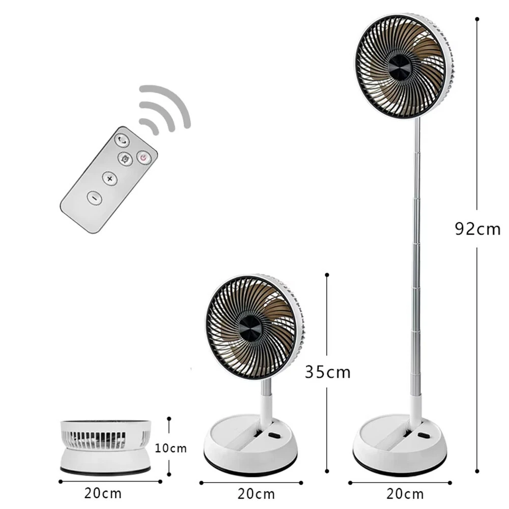 Tevorex Portable Multifunction Oscillating Standing Fan with Three Speed Timing Remote Controller Foldable Desk Fan Rechargeable Battery Powered Pedestal Fan for Bedroom Office Camping — view 8