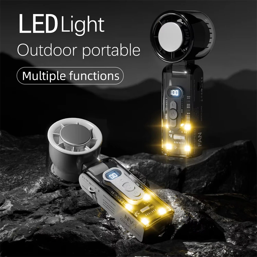 Tevorex Portable USB Rechargeable Handheld Fan with LED Light Refrigeration Foldable 100 Gear High-speed Desktop Outdoor Turbo Fan — view 6