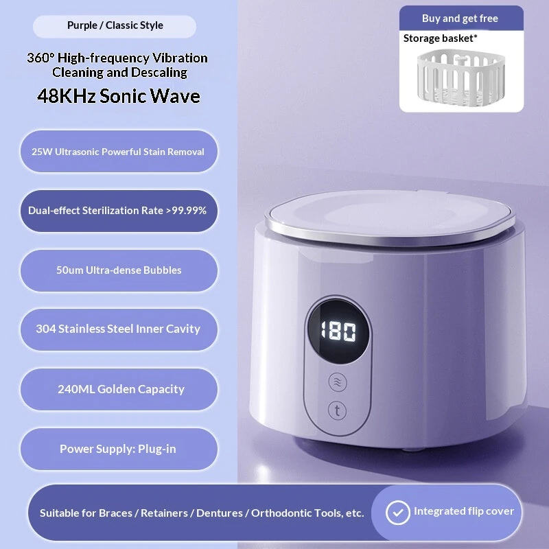 Tevorex Ultrasonic Cleaner with UV Sterilization 48kHz High Frequency Vibration, 270ml Stainless Steel Tank, Compact Dental & Jewelry Cleaning Device — view 8
