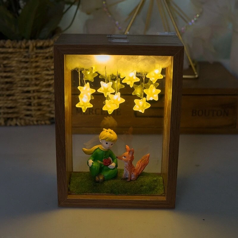The Little Prince Night Light Handmade DIY Photo FrameStarry Fox Rose Fairy Tale Home Decor Bedroom Lamp Ornament Birthday Gift — view 2