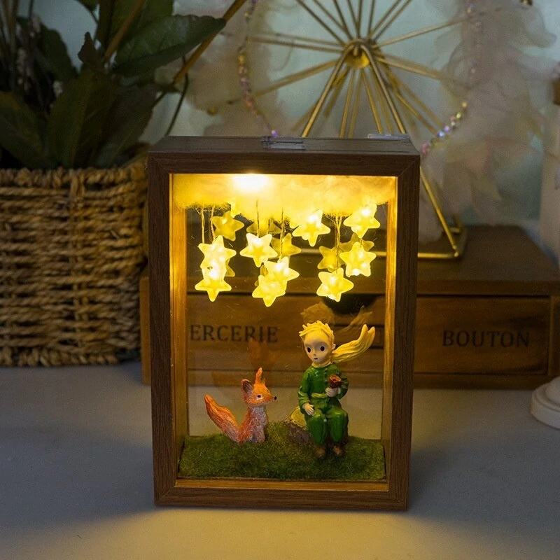 The Little Prince Night Light Handmade DIY Photo FrameStarry Fox Rose Fairy Tale Home Decor Bedroom Lamp Ornament Birthday Gift — view 3