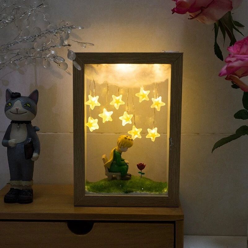 The Little Prince Night Light Handmade DIY Photo FrameStarry Fox Rose Fairy Tale Home Decor Bedroom Lamp Ornament Birthday Gift — view 4
