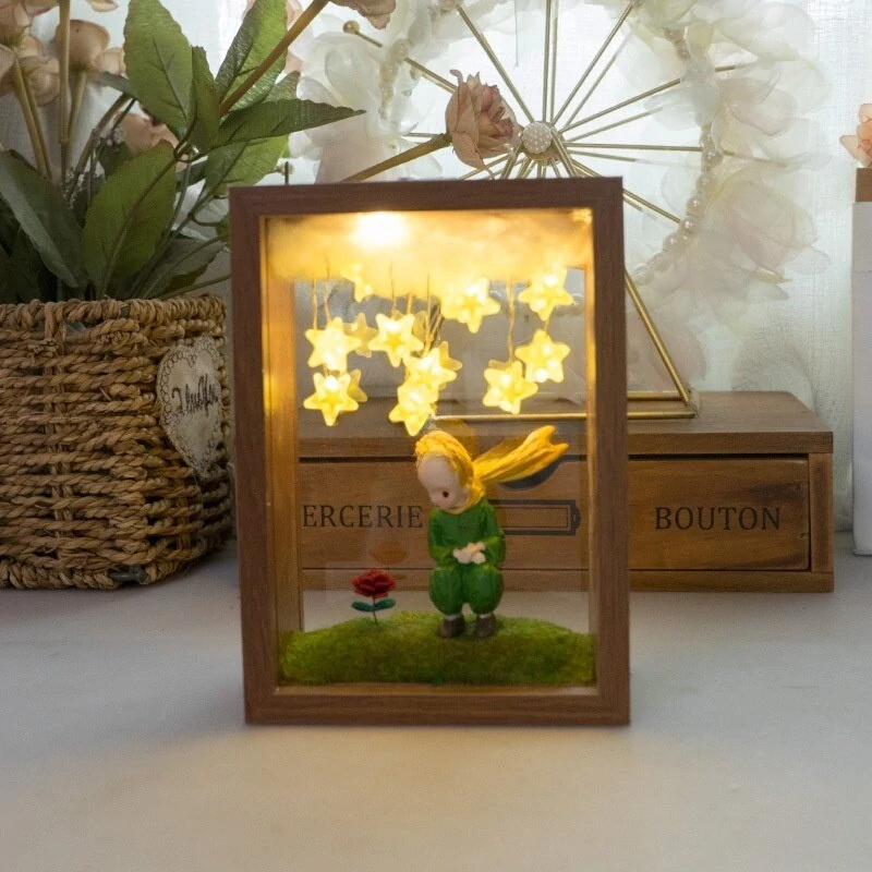 The Little Prince Night Light Handmade DIY Photo FrameStarry Fox Rose Fairy Tale Home Decor Bedroom Lamp Ornament Birthday Gift — view 5