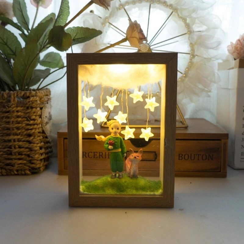The Little Prince Night Light Handmade DIY Photo FrameStarry Fox Rose Fairy Tale Home Decor Bedroom Lamp Ornament Birthday Gift — view 7