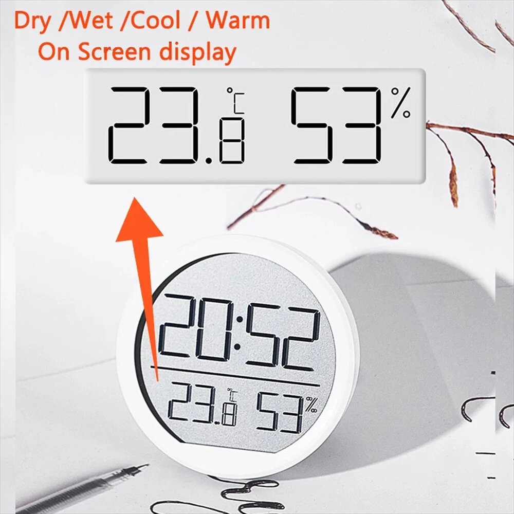 Thin Magnetic Digital LED Wall Clock with Large LCD Display Date Temperature Humidity USB Powered Compact Design for Home Office Wall or Desk Decoration — view 6