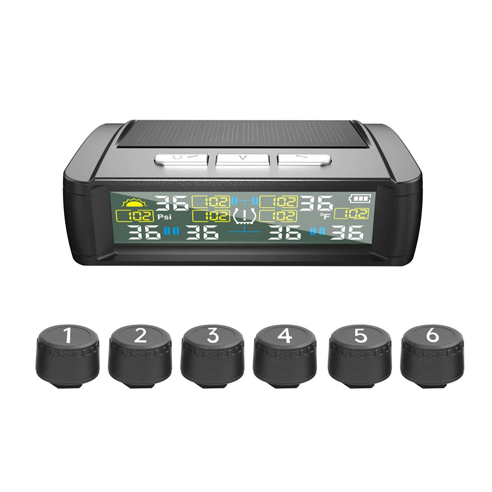 Tire Pressure Monitor System 6-Wheel Solar RV Tire Pressure Monitoring Supports Atmospheric Pressure Tire Pressure Monitoring System — Tire