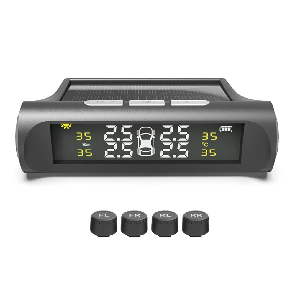 Tire Pressure Monitoring System Solar Powered TPMS for RV and Trailers TPMS with LCD Display 4 Sensors Real-Time Pressure And Temperature Monitoring — Tire