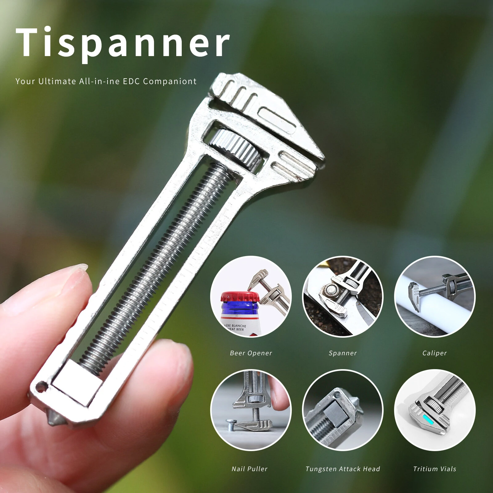 Titanium Strength Compact CNC Machined Multitool with Bottle Opener Tungsten Attack Head Nail Puller Caliper Lightweight Pocket Size Portable Modern Survival Gear — view 3