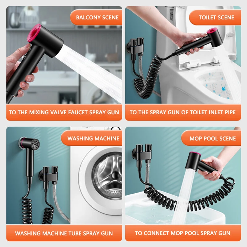Toilet Bidet Sprayer Faucet Set Flushing Spray Gun Toilet Magnetic Bidet Sprayer High Pressure Water Gun Household Bathroom Bidet Shower — view 6