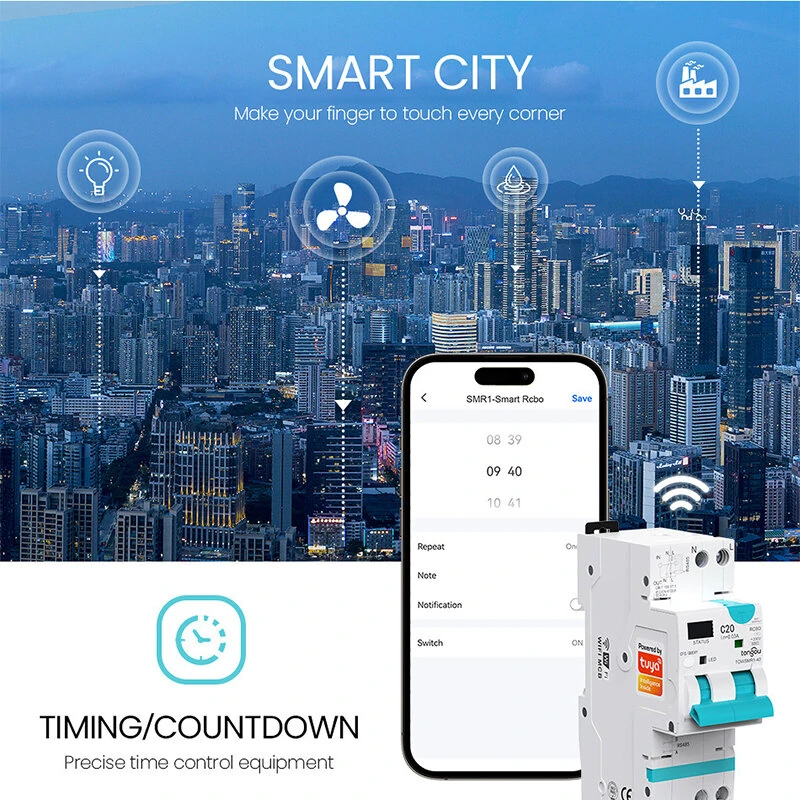 TONGOU Tuya WIFI RCBO LED Adjustable Smart Circuit Breaker Residual Current Circuit Breaker with Over Current and Leakage Protection Voice Control with Alexa Google Home — view 3