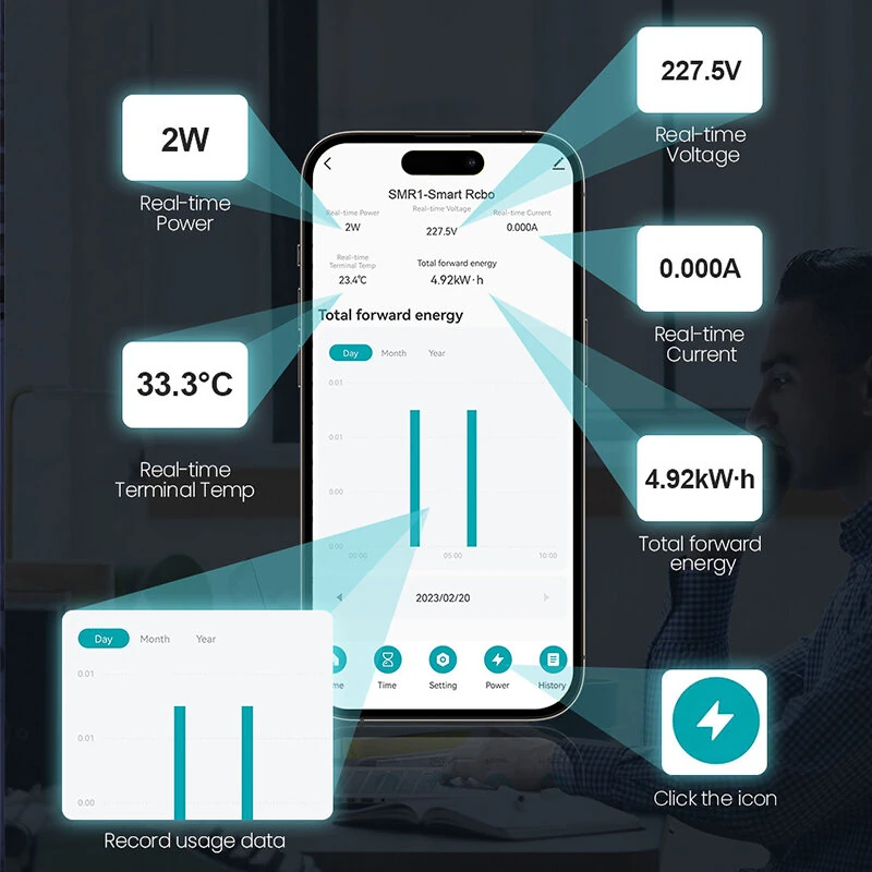TONGOU Tuya WIFI RCBO LED Adjustable Smart Circuit Breaker Residual Current Circuit Breaker with Over Current and Leakage Protection Voice Control with Alexa Google Home — view 7