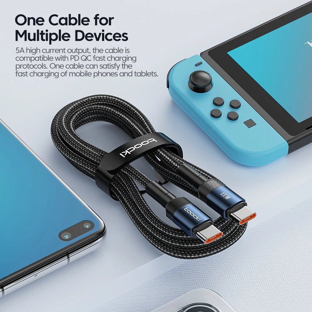 Toocki 100W Type-C to Type-C Cable QC4.0 Fast Charging Data Transmission Thick Wire Core Line 0.5M/1M/2M Long for Huawei Mate50 for Xiaomi Mi13 for Samsung Galaxy Z Flip 4 for OPPO Reno8 for Pad Air4 10.9 — view 6