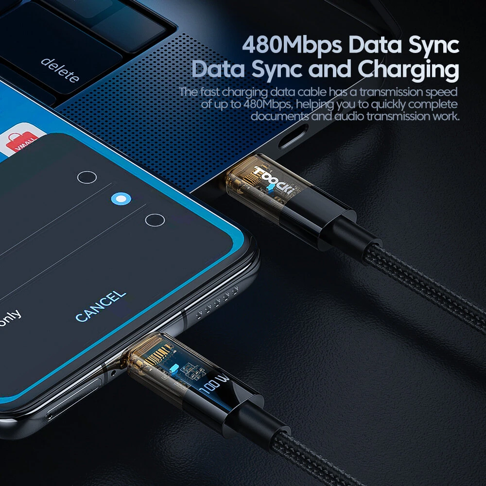 Toocki TQ-X06 5A PD100W Type-C to Type-C Cable Fast Charging Data Transmission Copper Core Line 1M Long for iPhone 17 17Pro Max 16 15 for Huawei Mate XTs for Xiaomi 17pro for OPPO for VIVO — view 6