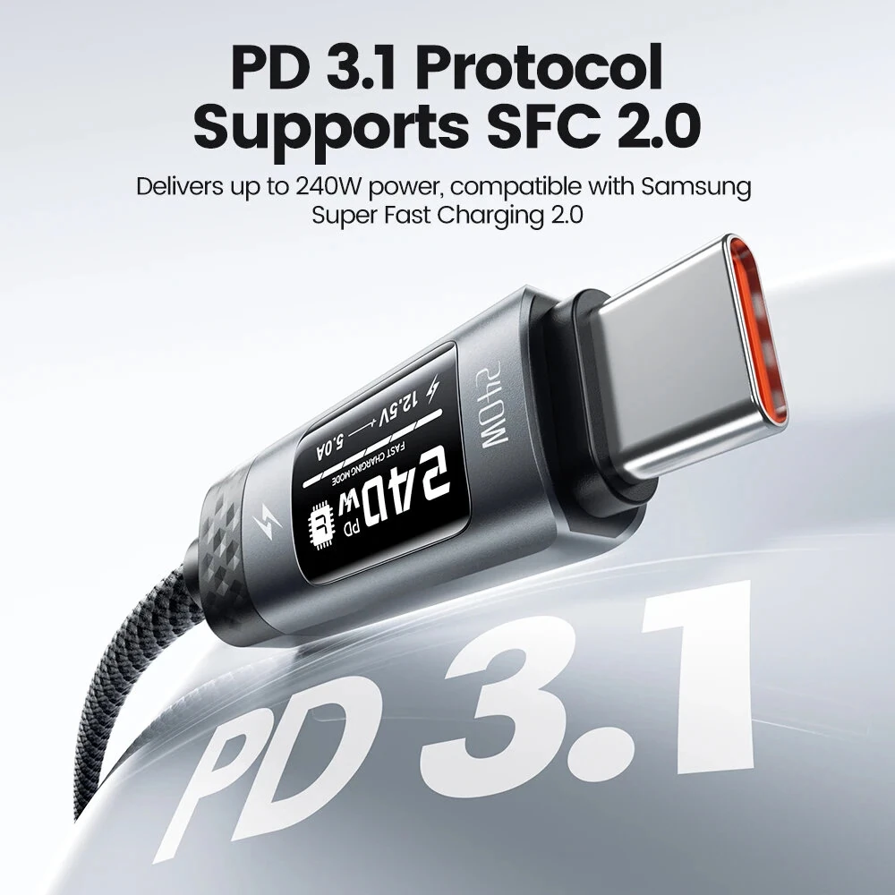 Toocki TX111C4 PD240W Type-C to Type-C Cable with Smart OLED Display PD3.1 SFC2.0 Fast Charging Data Transmission Tinned Copper Core Line 1M Long for iPhone 17 17 Pro 16 Pro Max 15 for Xiaomi 17pro for Huawei Mate XTs for OPPO for VIVO — view 4
