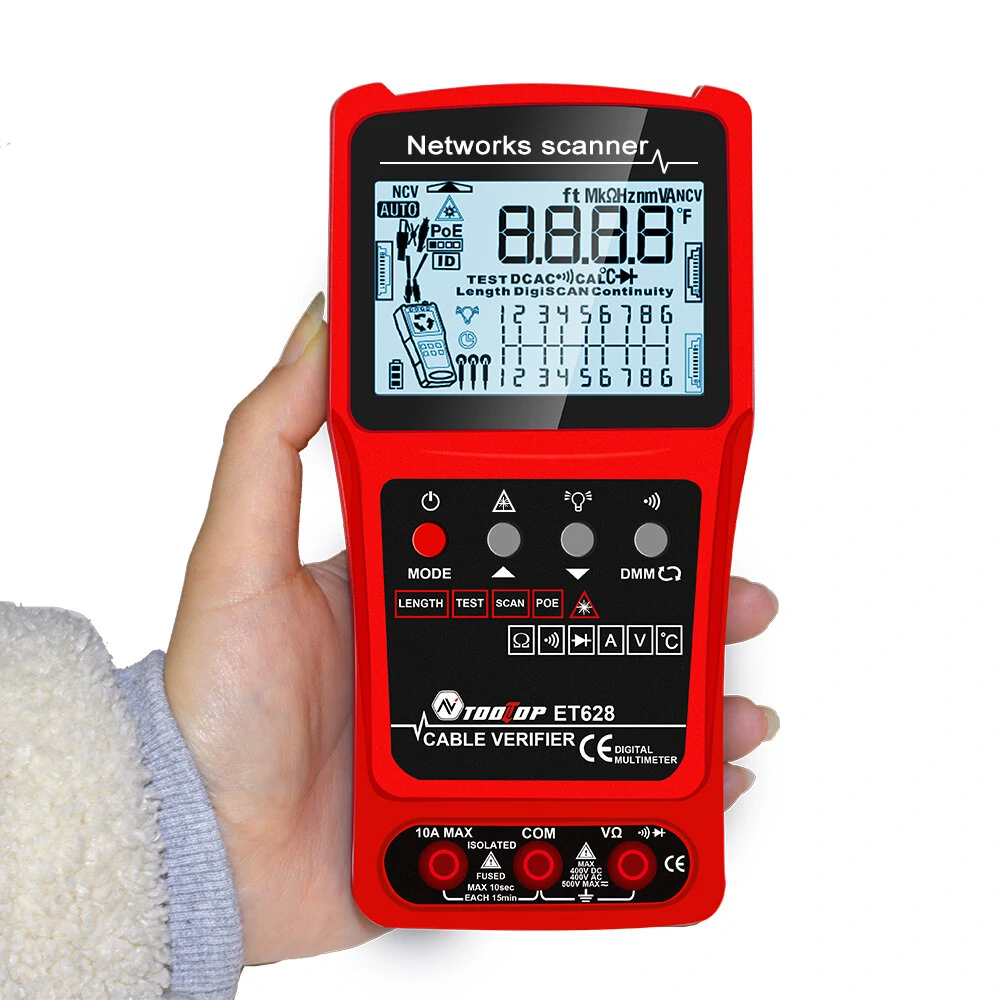 TOOLTOP 3 in 1 Network Cable Tester + Multimeter + Red Light Pen 600M Network Cable Length Measure AC DC Current Voltage Measurement Anti-noise Line Tracker With Bag — view 6