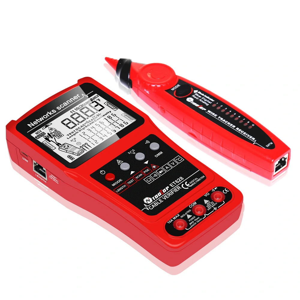 TOOLTOP 3 in 1 Network Cable Tester + Multimeter + Red Light Pen 600M Network Cable Length Measure AC DC Current Voltage Measurement Anti-noise Line Tracker With Bag — view 8