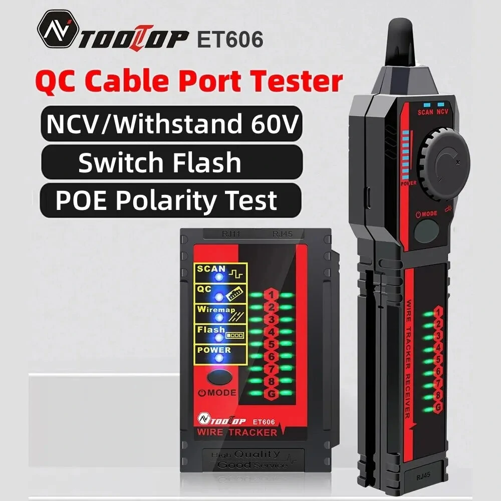 TOOLTOP ET606 Network Cable Tester POE Test 3KM Digital Cable Tracing Cross Short Circuit Checking Crystal Port RJ45/RJ11 Tester — view 2