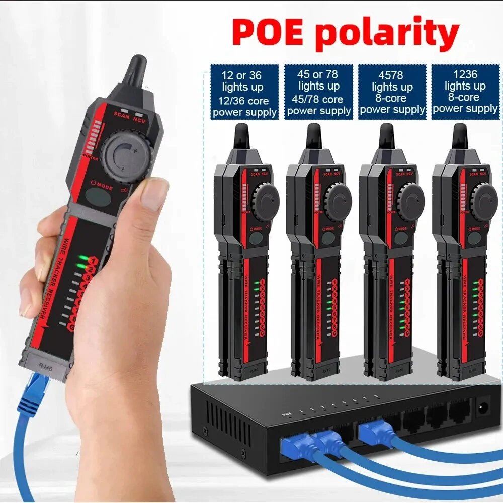 TOOLTOP ET606 Network Cable Tester POE Test 3KM Digital Cable Tracing Cross Short Circuit Checking Crystal Port RJ45/RJ11 Tester — view 6