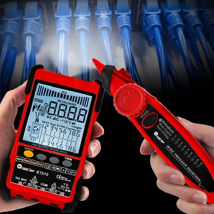 TOOLTOP Large LCD Screen Network Cable Tester + Multimeter 2 in 1 400M/500M Network Cable Length Measure AC DC Current Voltage Measurement Anti-noise Line Tracker ET616 ET618 — view 3