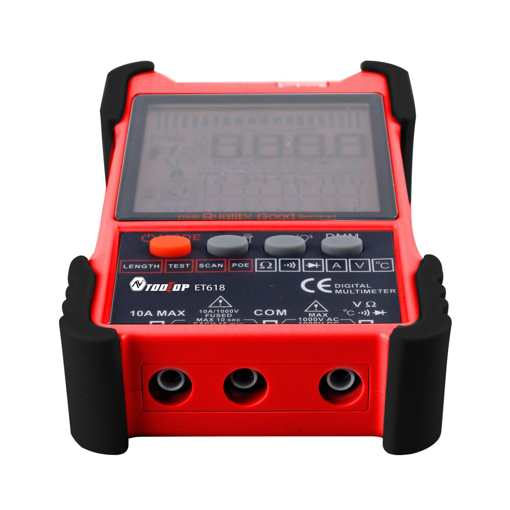 TOOLTOP Large LCD Screen Network Cable Tester + Multimeter 2 in 1 400M/500M Network Cable Length Measure AC DC Current Voltage Measurement Anti-noise Line Tracker ET616 ET618 — view 8