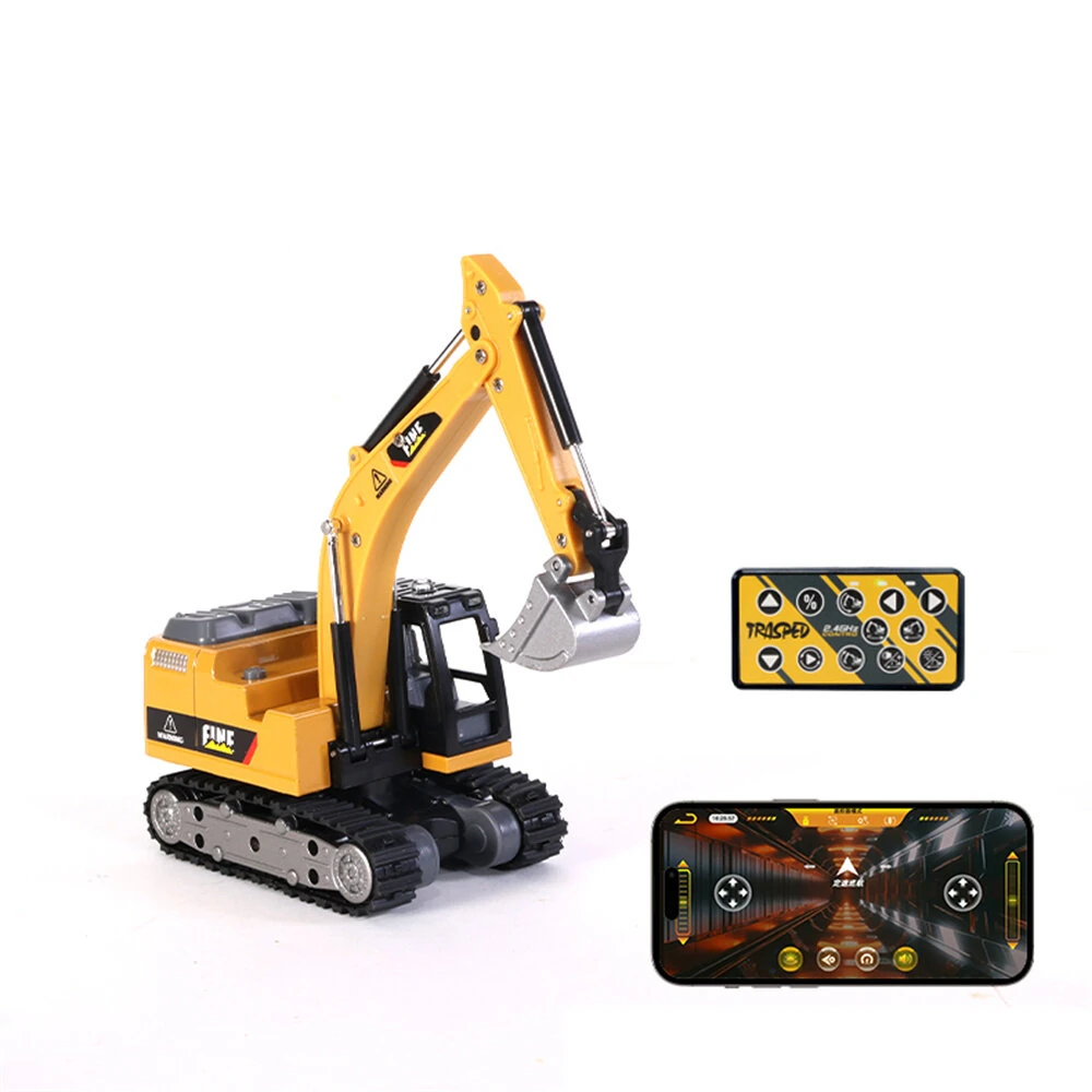 TRASPED HG4-301 RTR 1/64 2.4G Mini RC Excavator Alloy Bucket 270 °Rotation Support App Remote Controlled LED Light Sound Engineering Vehicles Two Speed Desktop Toys Model Collection Gift For Boys — TRASPED