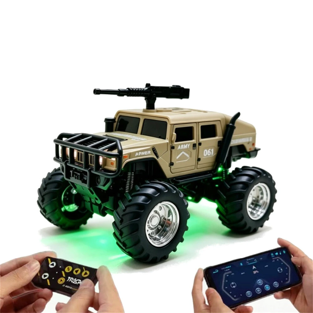 TRASPED HG4-469 RTR 1/64 2.4G RWD Mini H1 Alloy Army Military Truck RC Car Off-Road LED Light Three Speed Support App Remote Control Vehicles Models Pocket Toys Desktop Collection Gift For Boys — TRASPED