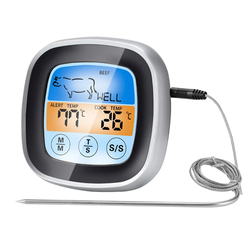 TS-62 Touch Screen BBQ Thermometer Digital Kitchen Meat Probe with LCD Display 8 Cook Mode Countdown Overtamperature Alarm Function for Grilling BBQ Cooking Meat — view 2