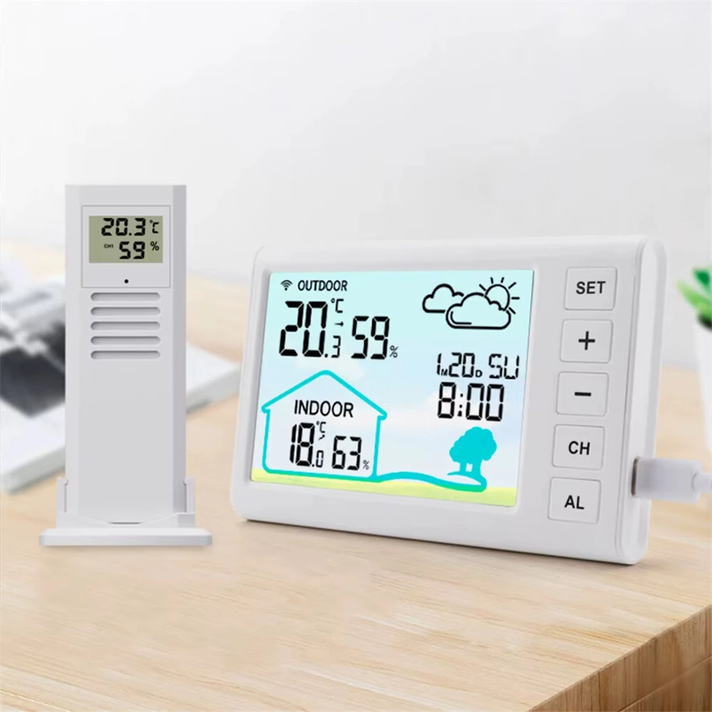 TS-FT006 Indoor Digital Thermometer and Hygrometer Mini LCD Wall Wireless Multifunctional Mini Clock with Humidity Weather Station — view 3