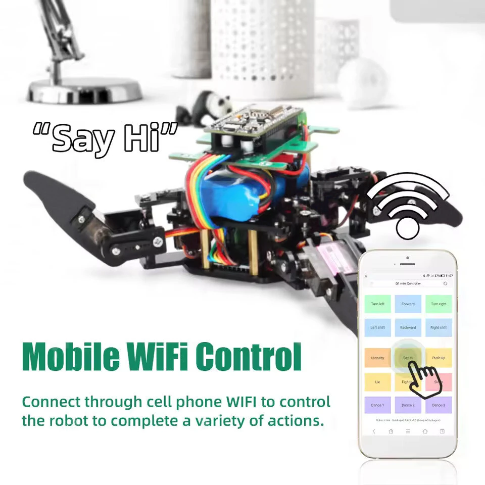 Tscinbuny Quadruped Robot Kit ESP8266 Wifi For Programmable Automation Kit with APP Control Batteries pack Manual — view 9