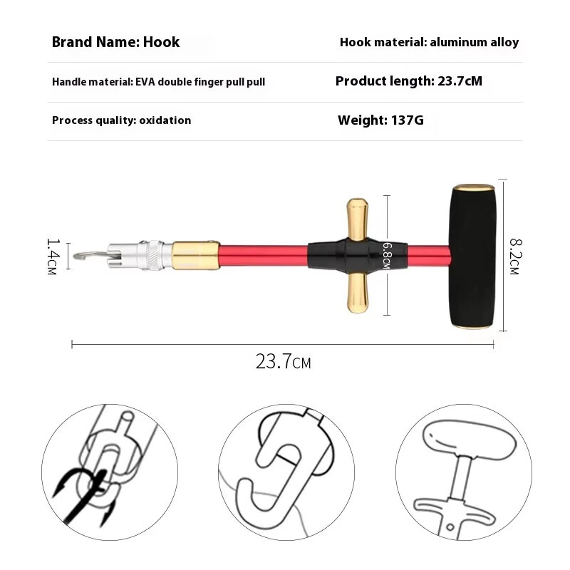 TUNALA Portable Hook Extractor T-Type Aluminum Alloy With Locking Hook Extractor Opening Closing Deep Throat Large Unhooker for Outdoor Saltwater Freshwater Fishing — view 9