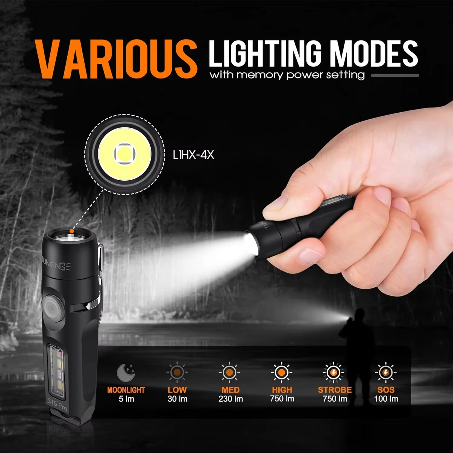 TUNENGE S15Pro 750LM LED Keychain Flashlight with Clip Magnet USB-C Rechargeable Mini EDC Pocket Light — view 4