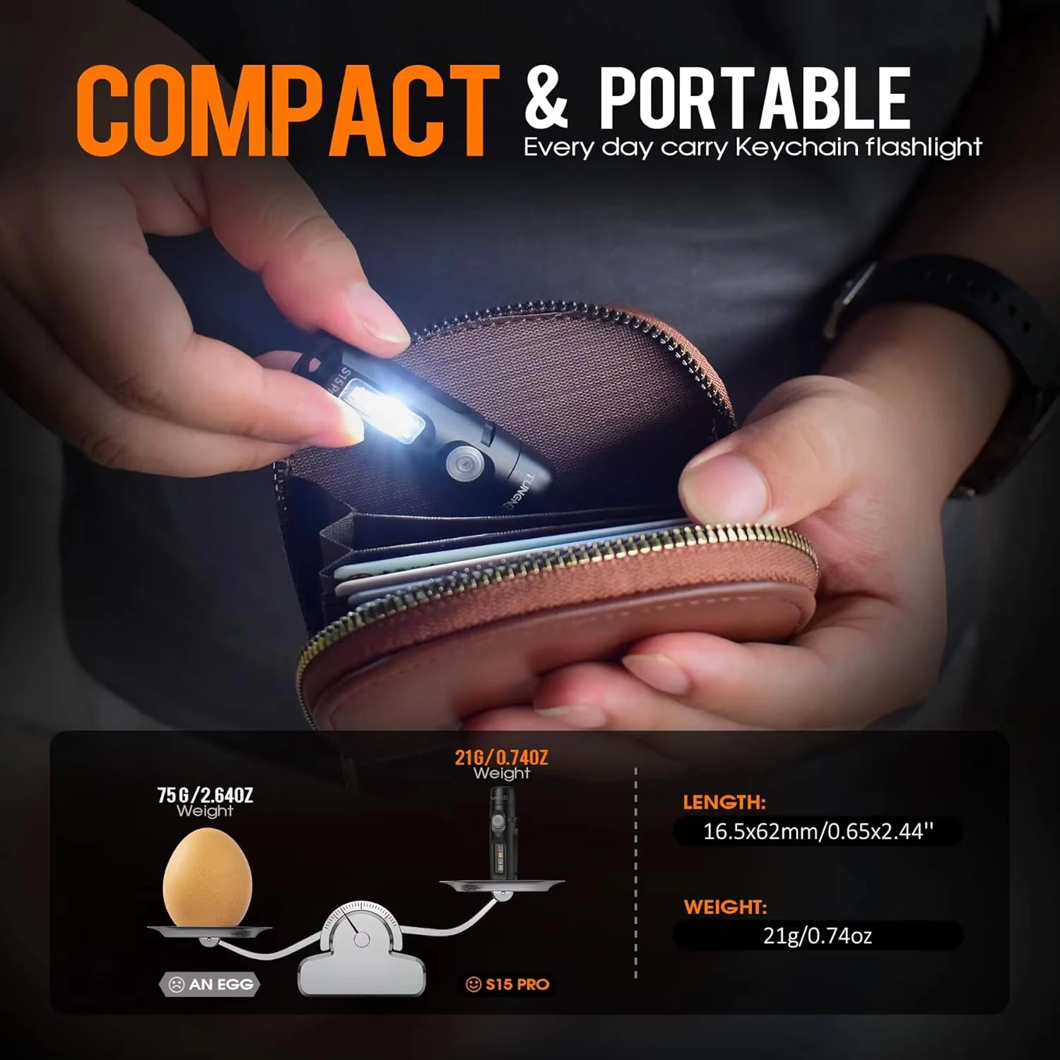 TUNENGE S15Pro 750LM LED Keychain Flashlight with Clip Magnet USB-C Rechargeable Mini EDC Pocket Light — view 6
