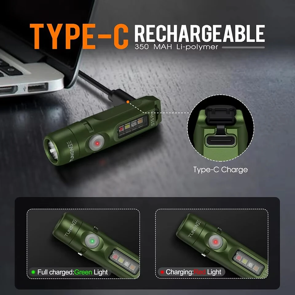 TUNENGE S15Pro 750LM LED Keychain Flashlight with Clip Magnet USB-C Rechargeable Mini EDC Pocket Light — view 7