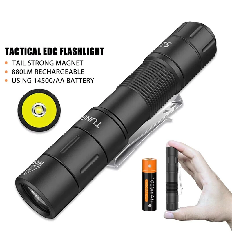 TUNENGE S21 880LM 200M Mini Clip Flashlight with Battery & Diffuser Magenetic Tail Rechargeable Tacitical Switch Pen-shape LED Torch 14500/AA Battery EDC Flashlight for Hiking Camping Outdoor Emergency — view 4