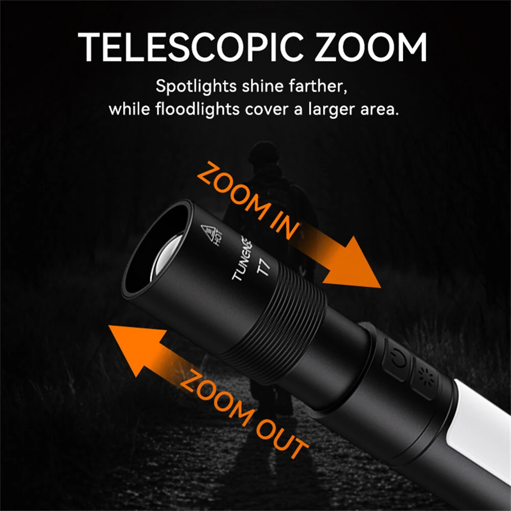 TUNENGE T7 Multifunctional 1500 Lumen Rechargeable LED Flashlight with Side Light Adjustable Camping Stand for Outdoor Adventures Camping Riding LED Torch Work Light — view 8