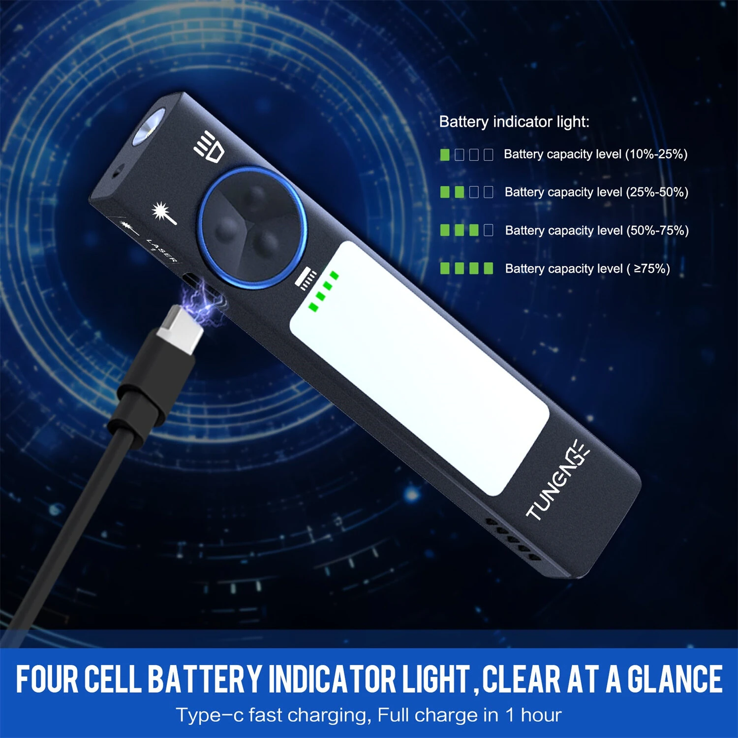TUNENGE YC8001 800LM Flat LED Flashlight Type-C Rechargeable EDC Torch with Tail Magnet IP67 Waterproof Built-in1000Mah Battery Lantern — view 7