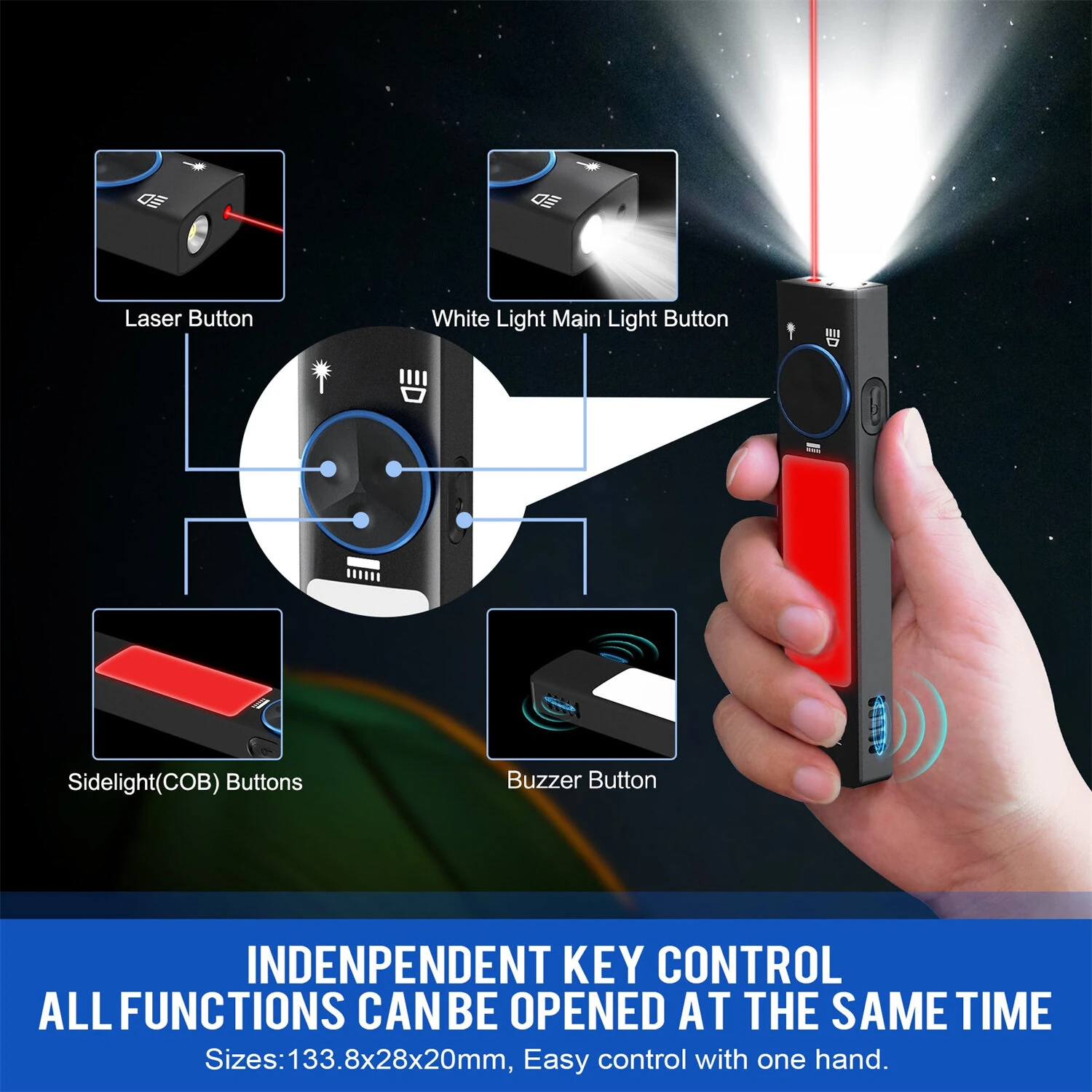 TUNENGE YC8001 800LM Flat LED Flashlight Type-C Rechargeable EDC Torch with Tail Magnet IP67 Waterproof Built-in1000Mah Battery Lantern — view 9
