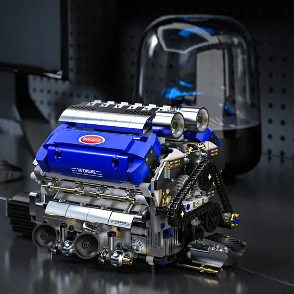 TUOMU T1112 Motor Driven MOC V8-TURBOCHARGED ENGINE Building Blocks Assembly Kit for Children Gift Brick Toys — view 3