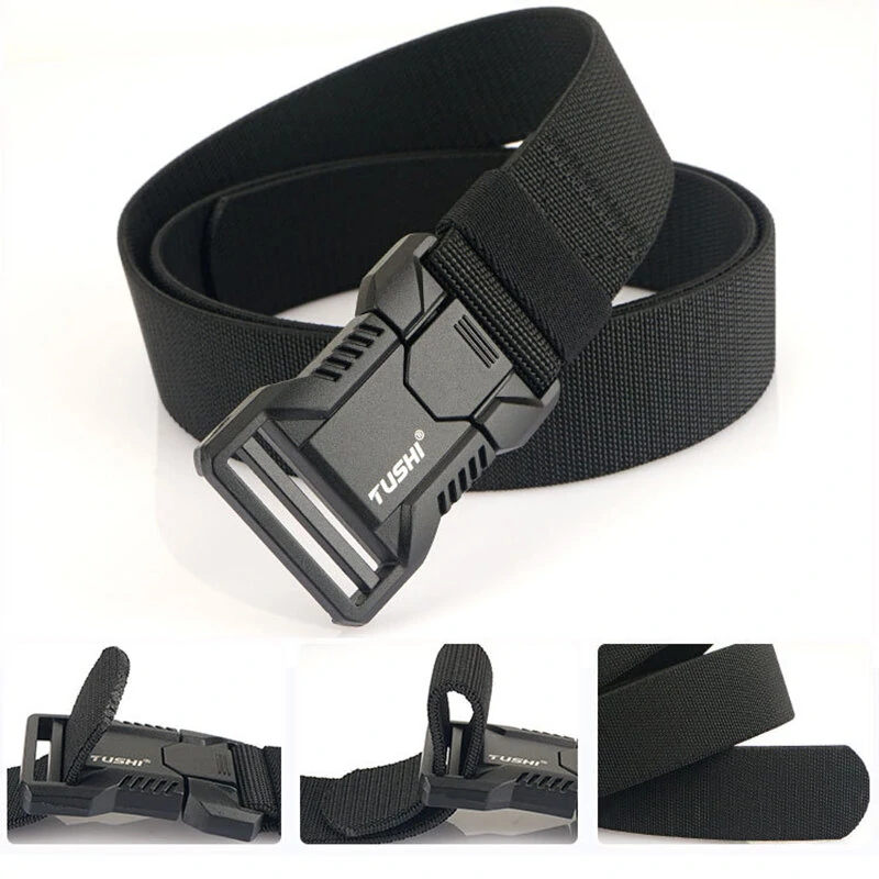 TUSHI 125cm Tactical Nylon Belt Adjustable Quick Release Wear-resistant Lightweight Waist Belt Aluminum Alloy Buckle Canvas Belt Casual Sports Belts for Outdoor Men Women — view 6