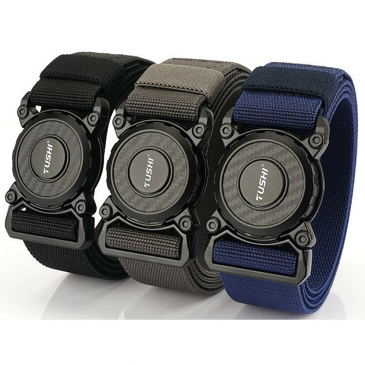 TUSHI 2023 Hot Sell Men Belt 125cm*3.8cm Elastic Polyester Waistband New Design Metal Quick Release Buckle Tactical Girdle