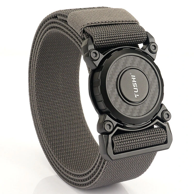 TUSHI 2023 Hot Sell Men Belt 125cm*3.8cm Elastic Polyester Waistband New Design Metal Quick Release Buckle Tactical Girdle — view 7